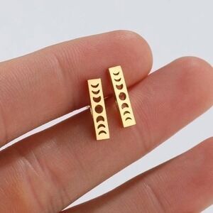Moon Phase Earrings 18k Gold Plated 304 Stainless‎ Steel Bar Studs Minimalist